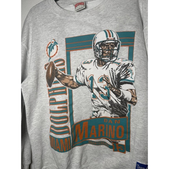 Vintage 90's Dan Marino Miami Dolphins Nutmeg Crewneck 1991 RARE Sz L NFL - Picture 4 of 9